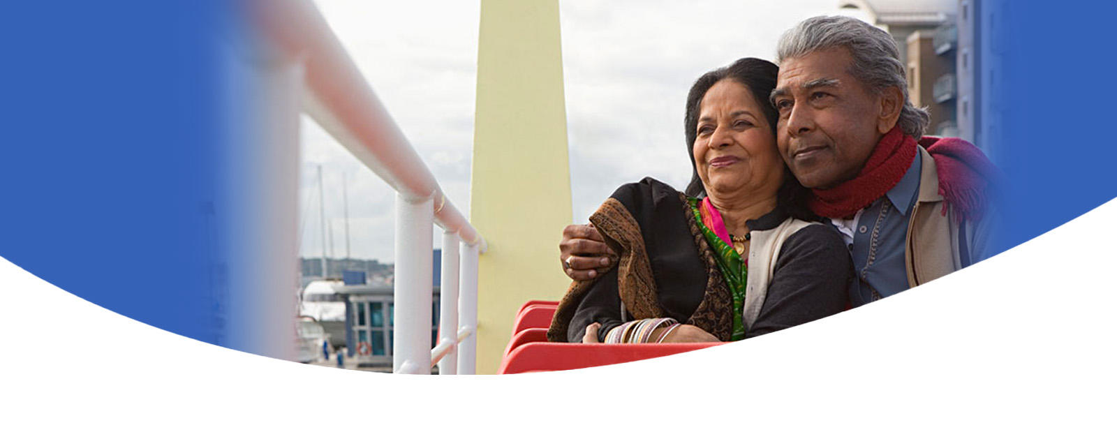 an elderly couple about to go on a cruise
