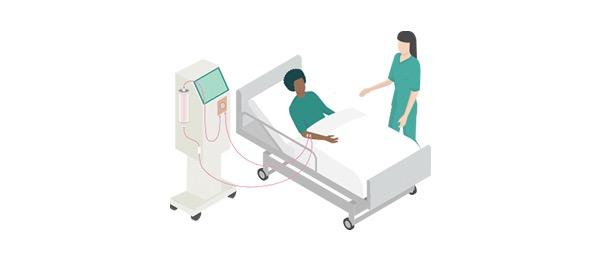 In-centre HD patient performing therapy while talking to clinician
